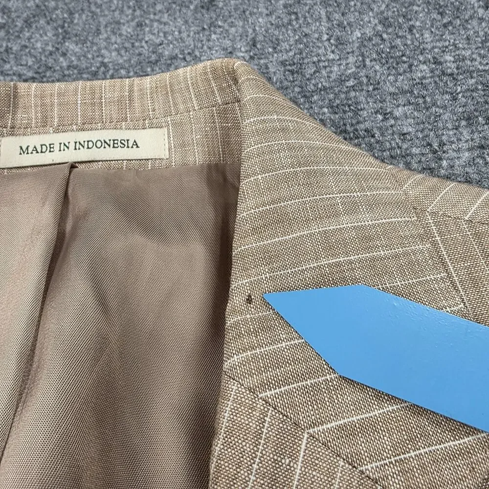 Lauren Ralph Lauren Blazer Mens 44R Beige Stripe Linen Trim Fit Sport Coat
